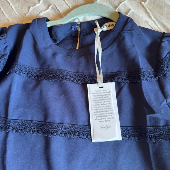 Grace Karin puff sleeve business casual shorts sleeve blouse size medium NWT - Picture 3 of 12